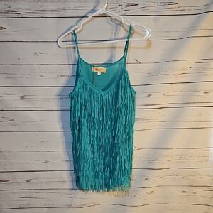 Lost April by Naked Zebra‎ Fringe Tank Top Sleeveless Turquoise Blue Size M
